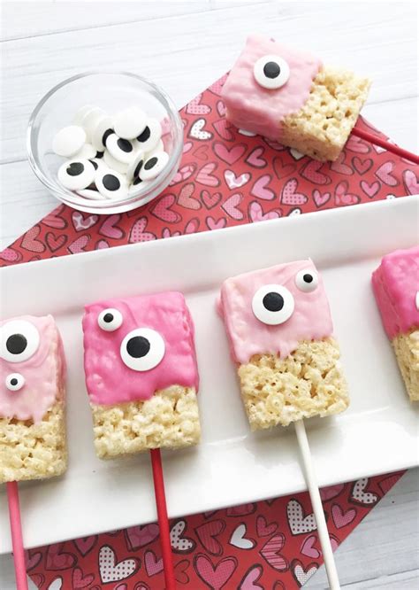 Valentine Rice Krispie Treats Recipe Monster valentines, Valentines