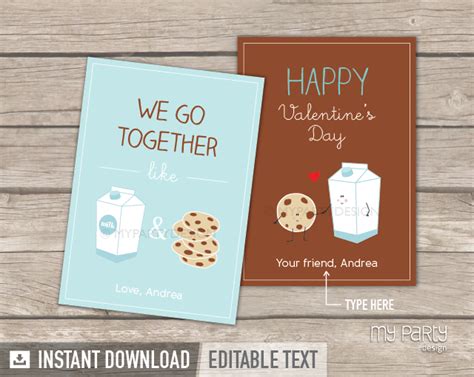 Valentine S Day Cards Printable Cookies And Milk Theme My Party Design