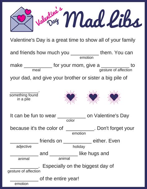 Valentines Mad Libs Printable