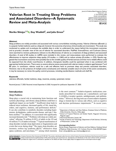 Valerian Root in Treating Sleep Problems and Associated. 