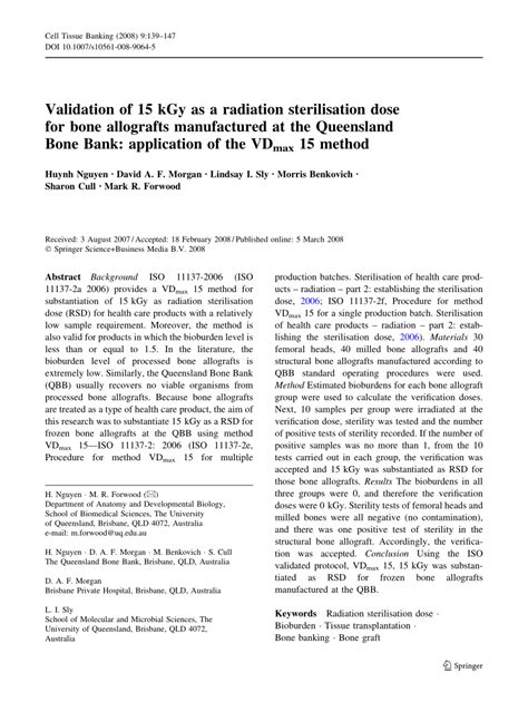 Validation of 15 kGy as a radiation sterilisation dose for bone ...