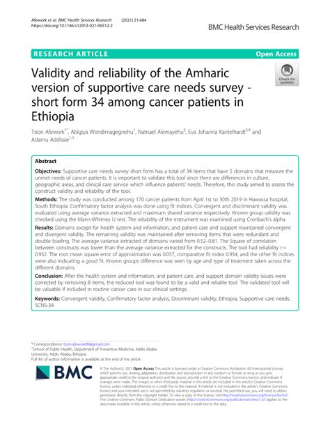 Validity and Reliability of the Amharic Version of the …