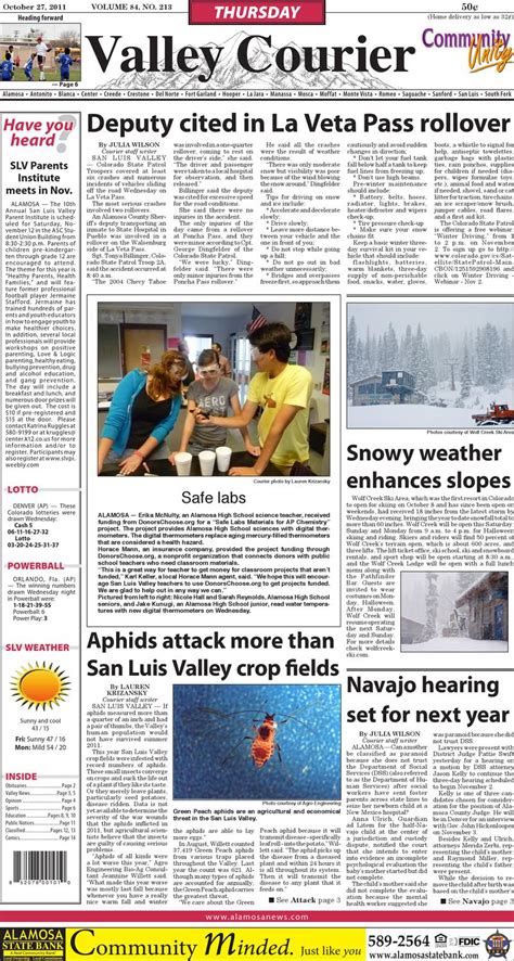 Valley courier. SLV COVID-19 Public Health Update - February 15, 2022. Updated: February 15, 2022. The best source for breaking and local news serving Alamosa Colorado, San Luis Valley. Covering top stories, classifieds, entertainment, school sports, event calendar, real estate, vacation rentals and public announcements. 