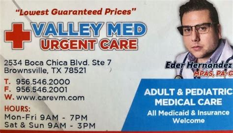 Valley med urgent care. 800 E Alton Gloor Blvd STE A, Brownsville, TX 78526. T: 956-518-7444. F: 956-518-7353 
