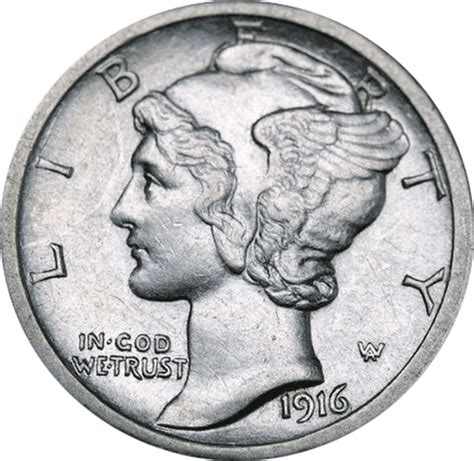 The Mercury dime, more formally known as the Winged Liberty Head dime, was designed by Adolph A. Weinman and debuted in 1916, replacing the Barber (or Liberty Head) dime designed by Charles E. Barber and first released in 1892. 