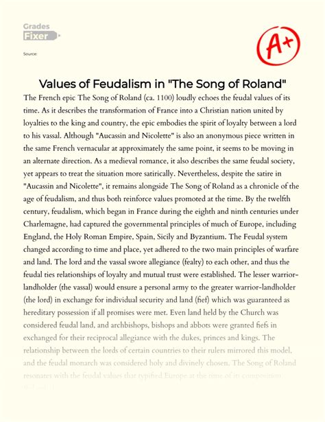 Values of Feudalism in "The Song of Roland" - GradesFixer