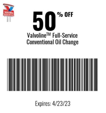 Valvoline $20 Oil Change Coupon 2023....