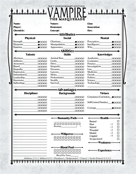 Vampire the masquerade character sheet 20th.  Sign, print, and download ...