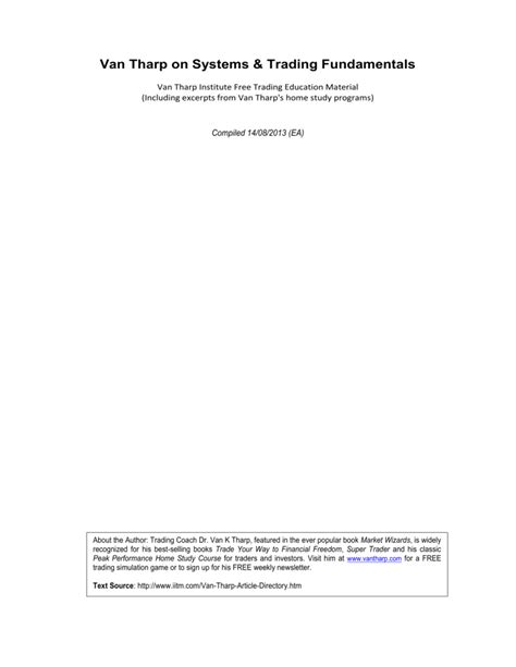 Van Tharp On Systems Trading Fundamentals