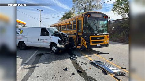Van collides with school bus on Route 20 in Auburn