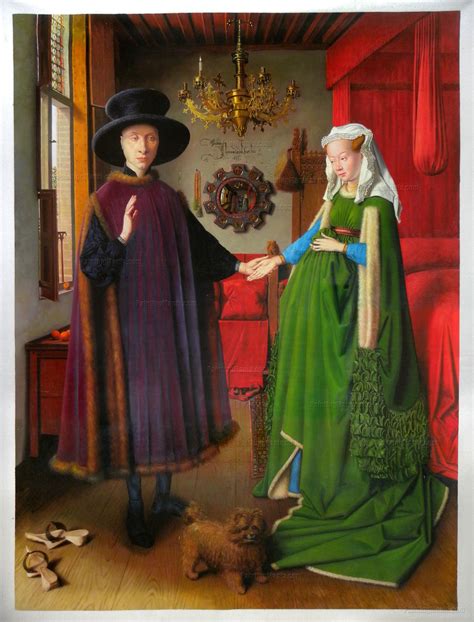 Van eyck arnolfini portrait. Van Eyck’s The Arnolfini Portrait (also know as The Arnolfini Wedding, The Arnolfini Marriage, the Portrait of Giovanni Arnolfini and his Wife) is, quite literally, one of the single most famous paintings in the history of European art. The full-length double portrait depicts a wealthy man and young woman in a darkened interior holding hands. 