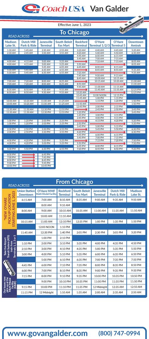 Van galder chicago schedule. Operator Name: Van Galder Bus Schedule Details: O'Hare Airport Express Effective From October 10, 2023 Onward 