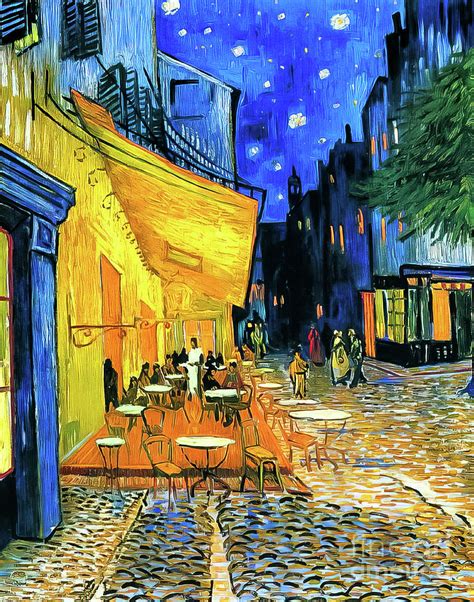 Van gogh painting cafe terrace. Terraço do Café à Noite, cujo nome completo é O Terraço do Café na Place du Forum, Arles, à Noite, é uma obra do pintor holandês Vincent van Gogh.Ela foi pintada durante o tempo do artista na cidade de Arles, no sul da França.Foi durante esta época também que o artista concebeu outras obras famosas, como Noite Estrelada Sobre o Ródano e … 