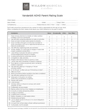 Vanderbilt ADHD Diagnostic Parent Rating Scale Fill and Sign