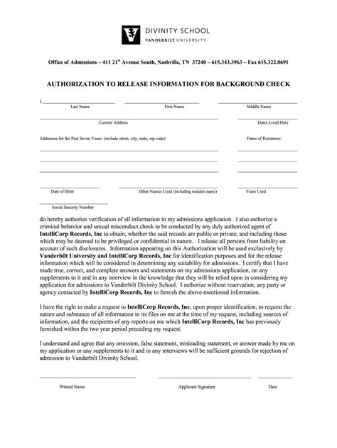 Vanderbilt Background Check Fill Out and Sign Printable PDF Template