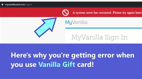 Vanilla Gift Card System Error Cards Info