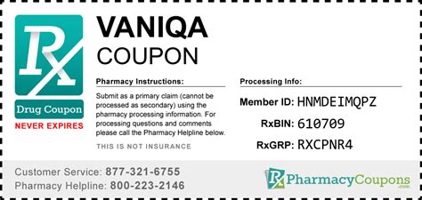 Our FREE vaniqa discount coupon helps you save money on the exact same vaniqa prescription you're already paying for. Print the coupon in seconds, then take it to your pharmacy the next time you get your vaniqa prescription filled. Hand it to them and save between 10% - 75% off this prescription!. 
