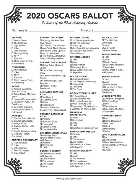 The 2024 oscars buzz couldn’t be higher and everyone’s already started making predictions. 2022 Free Printable Oscar Ballot Studio DIY, Use vanity fair’s interactive oscar ballot to see the nominees, make your picks, and share them with your friends before the show on march 10. The 2024 academy awards will take place on sunday, march 10 .... 