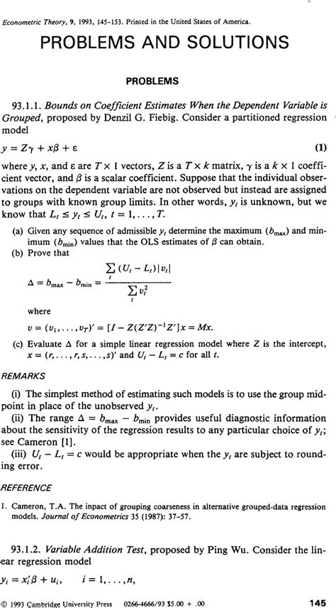 Variable Addition Test Econometric Theory Cambridge Core
