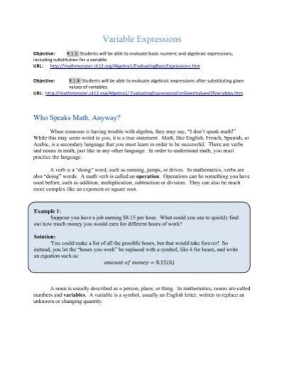 Variable Expressions Flexmath
