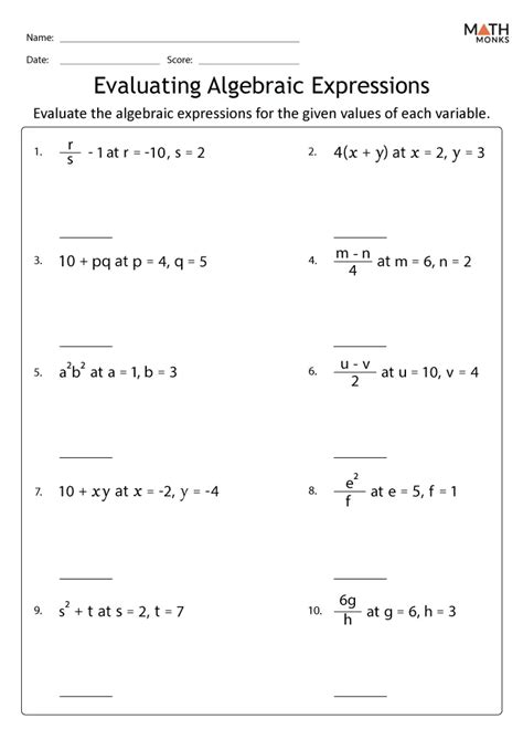 Variables And Expressions Worksheet Answers Math Course 3 —