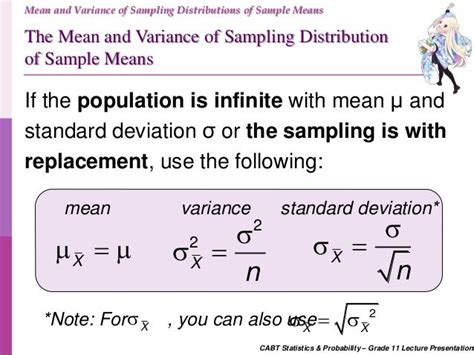 Variance of sample mean proof.  In the same way that the normal distribution is used in the ap...