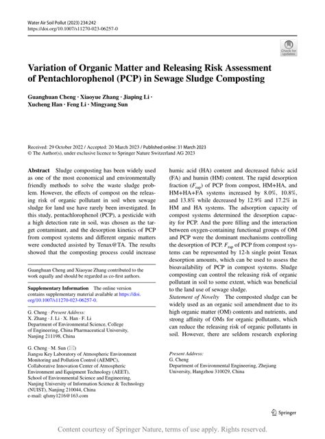 Variation of Organic Matter and Releasing Risk Assessment of