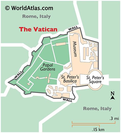 Vatican city country map. The walking tour is highlighted in red on the Vatican museum map. 7. When you are done, head inside towards the Simonetti Staircase next to the Egyptian museum. Take the stairs up to the second floor to explore the Upper Galleries, Museums and the former Pope’s living Quarters ie: Raphael Rooms and Borgia Apartments. 