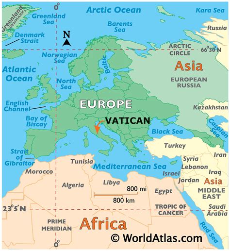 Vatican city on the map of europe. Location of Vatican City : the Vatican City lies within the city of Rome – the capital of Italy. Physical Map of Vatican City : The Vatican City is a small enclosed place in the northwest region within the capital of the country of Italy. It is ensconced in the not so high Vatican Hill in Rome. The river Tiber lies some hundred meters east of it. 