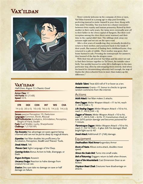 Vax stats critical role. Shakaste in Crit Recap Animated. Shakäste mentioned that he grew up in the Marrow Valley, not too far from Alfield. He tended to look over the people around Alfield, coming by once in a while. He also claimed to be a motivational speaker in the Menagerie Coast, "packing them in".. In fact, Shakäste is a member of the Golden Grin. His exploits under … 