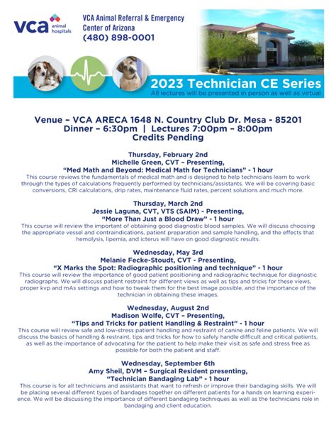 Vca areca. VCA ARECA 602-689-9106 stephani.rhodes@vca.com. VCA ARECA Event - IN PERSON - CPR February 1st - Scottsdale. Jessica Heuss, DVM, DACVECC will be presenting, "CPR" in person 630pm - dinner 700pm - 830 pm ish Lecture and practice. Registration is closed. This event has already been held. 