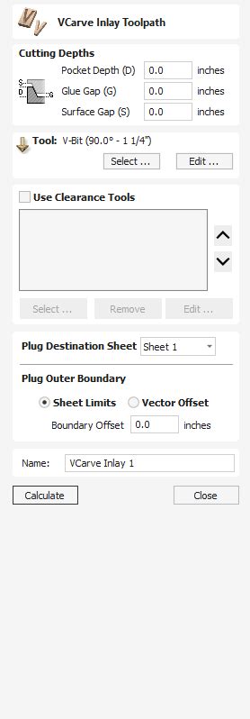 Vcarve inlay toolpath settings.  I like to use the offset tool and create an...