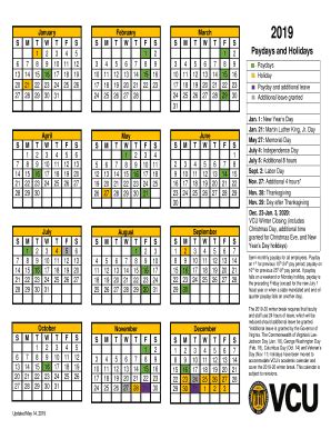 Vcu payday schedule. Paydays and holidays. VCU observes a semi-monthly payday for all employees. Payday falls on the 1st for the previous 10th-24th pay period. Payday falls on the 16th for previous 25th-9th pay period. If a payday falls on a weekend or Monday holiday, payday will be the preceding Friday (except for the new July 1 fiscal year or when a state ... 