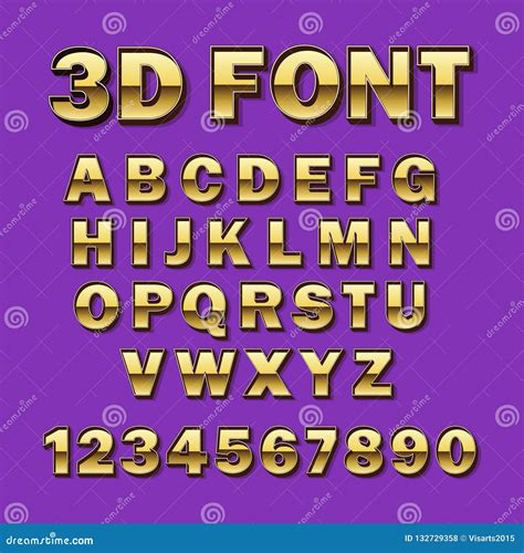 Vector Font 3D Gold. Gilded Typography. Alphabet And Numbers. Stock