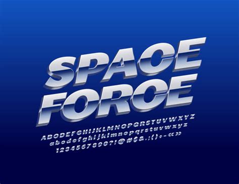 Vector Metallic Sign Space Force Font Chrome Alphabet Letters Numbers