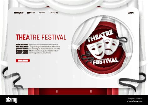 Vector Paper Cut Theatre Festival Landing Page Website Template Stock