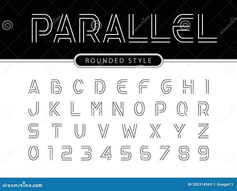 Vector of Modern Alphabet Letters and numbers, Parallel lines stylized