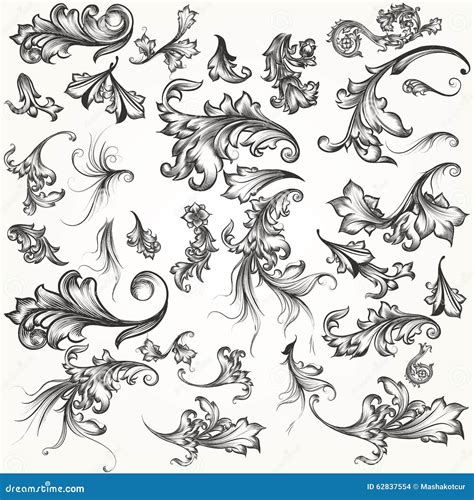 Vector set of swirl elements for design. Calligraphic vector Filigree