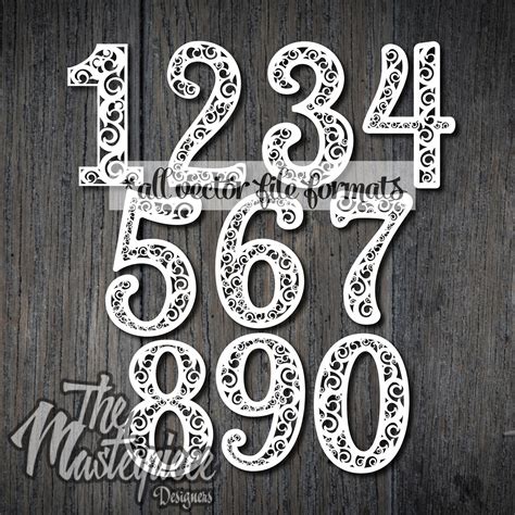Vectors File 10 Pattern Scroll Numbers Decorative Digital Etsy