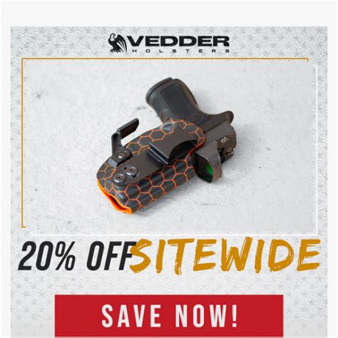 Yes, Vedder Holsters does offer a 10% military discount to all U.S. active-duty military personnel, reserves, veterans, retirees and their families. Check the Vedder Holsters "Military Discount" page to activate your 10% discount! Vedder Holsters would like to thank you with 10% off your purchase! View more details.