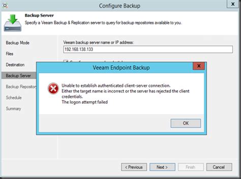 Veeam error Unable to establish authenticated clientserver connection