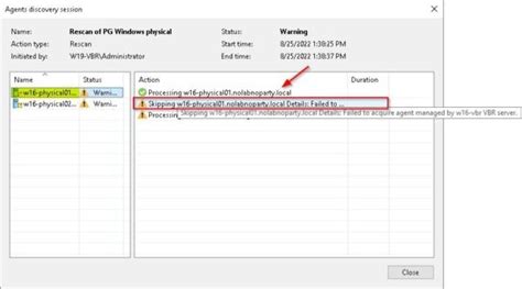 Veeam failed to acquire agent managed by server.  I tried disabling my firewall mo...