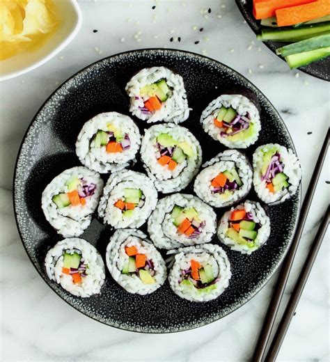 Veg sushi. Instructions. Make the sushi rice: In a medium saucepan, combine the rice, water, and olive oil and bring to a boil. Cover, reduce the heat, and simmer for 45 minutes. Remove the rice from heat and let sit, covered, for 10 more minutes. Fluff with a fork and fold in the rice vinegar, sugar, and salt. Cover until ready to use. 