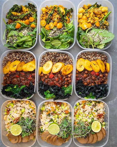 Vegan meal prep meals. Breakfast. Avocado toast with garbanzo beans. Lunch. Strawberry-almond-kale salad with citrus vinaigrette. Dinner. Tofu ricotta spinach lasagna. Snack. Fresh veggies and hummus. 