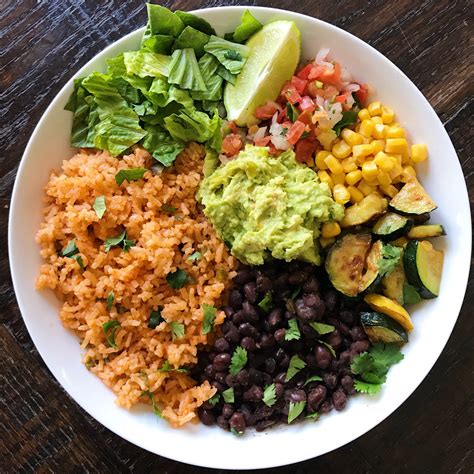 Vegetarian burrito bowl. Ingredient Checklist. 2 tablespoons olive oil ; 1 cup basmati rice ; Salt ; 2 cloves garlic, minced ; 2 15.5-oz. cans black beans, drained, rinsed 