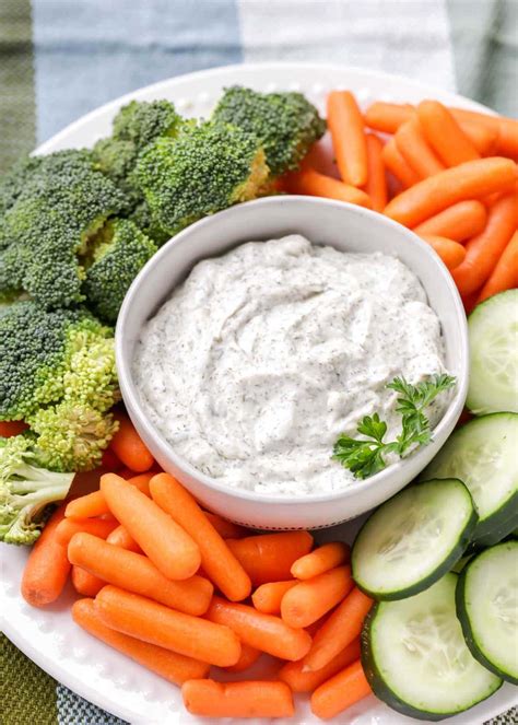 Veggie dips. Mix. Place all ingredients in a medium mixing bowl. Whisk together until evenly combined. Serve/chill. Cover and chill in fridge until ready to serve. FAQs. How do I make this lower in calorie? To reduce … 