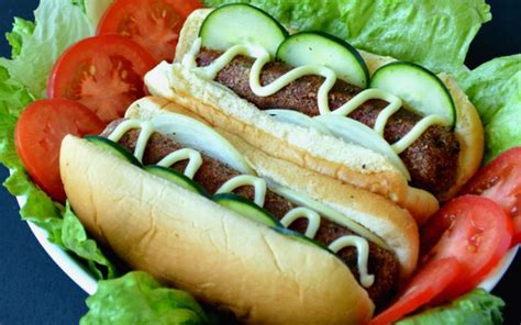 Veggie dogs. For example, one Field Roast Frankfurter contains 21 grams of protein, 2 grams of fiber, and 15 percent DV calcium. Not to mention, veggie dogs are always cholesterol-free (cholesterol is only found in animal products, and meat hot dogs always contain cholesterol) and lower in fat than animal-based hot dogs. 