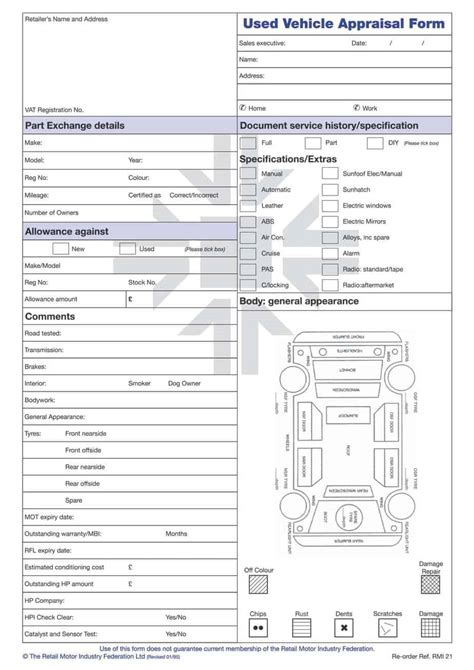 Vehicle Appraisal Form Free Formats Excel Word