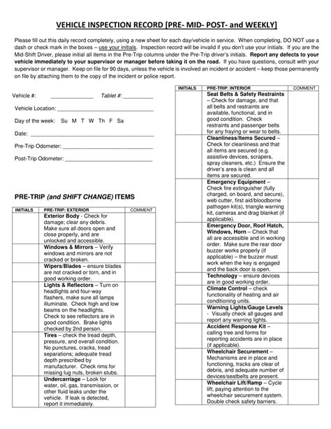 Vehicle Inspection Form - Kansas