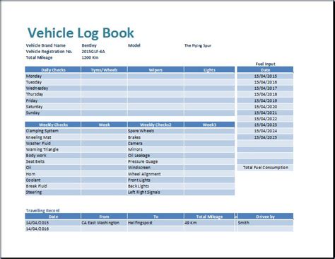 Vehicle Log Book Template for MS EXCEL Excel Templates in 2023 Book